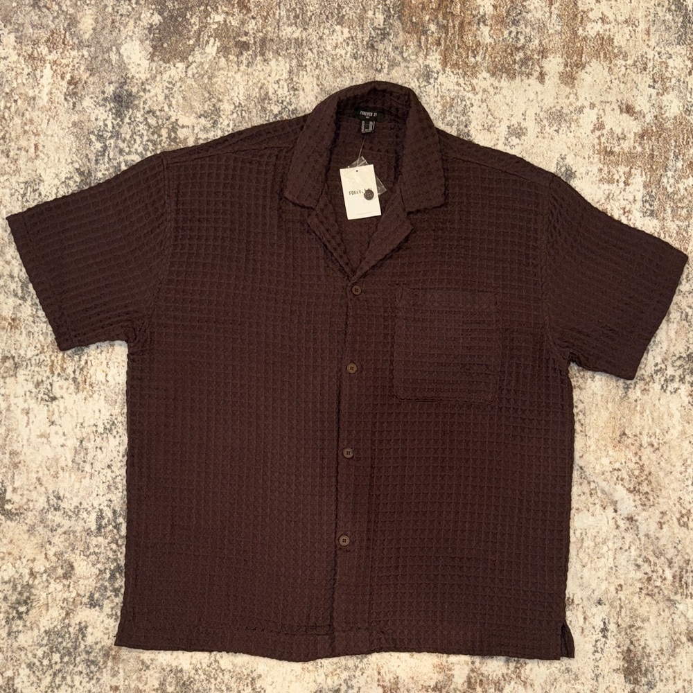 Forever 21 Men's Short-Sleeve Waffle Knit Shirt - Brown